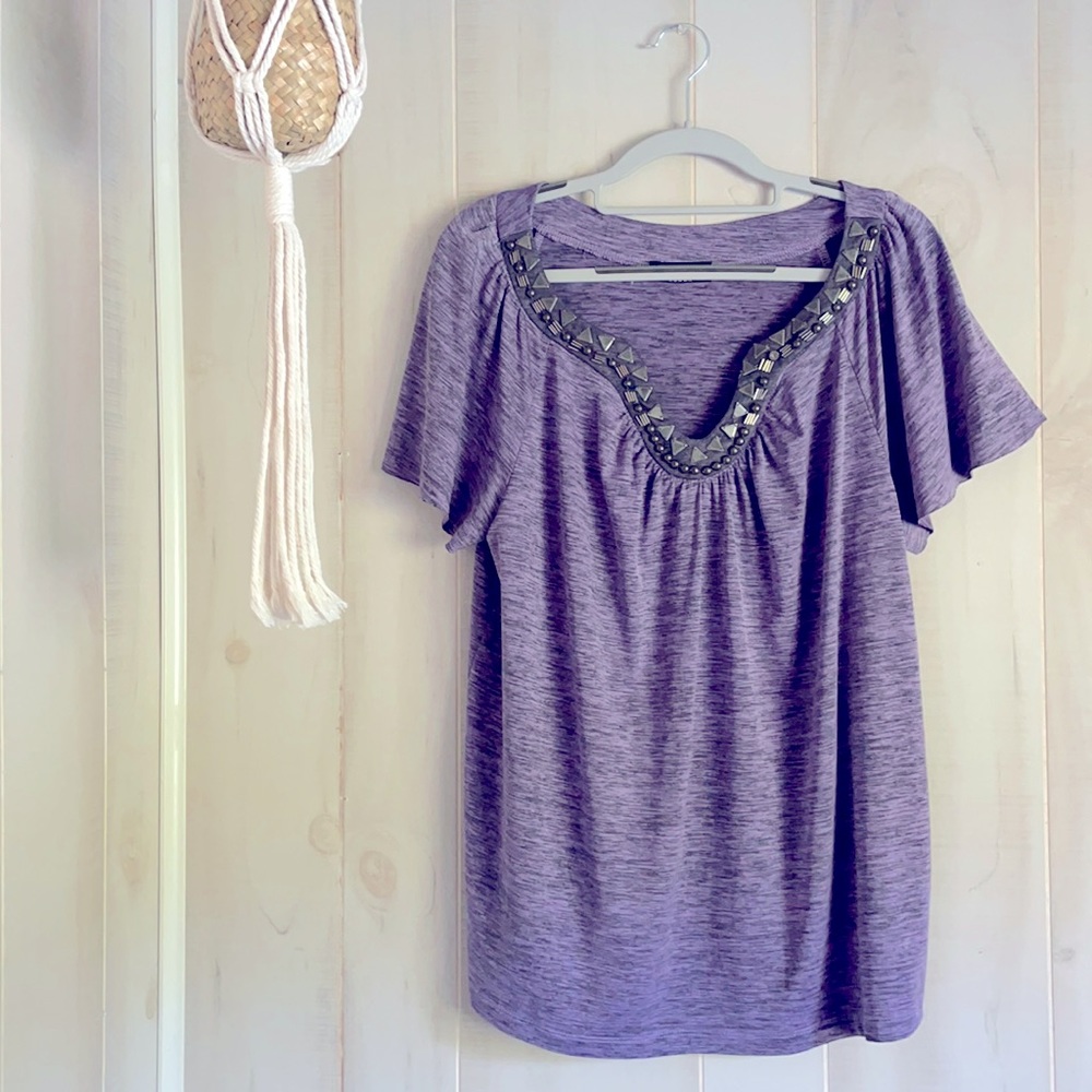 I.N. Studio Purple Beaded Neck Blouse Size 1X